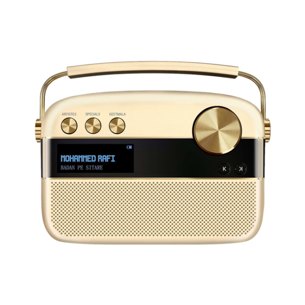 Saregama Carvaan 2.0 Hindi Portable Music Player - Sound by Harman/Kardon with 5000 Preloaded Songs and Podcast, FM/BT/AUX - Wine Gold (Champagne Gold)