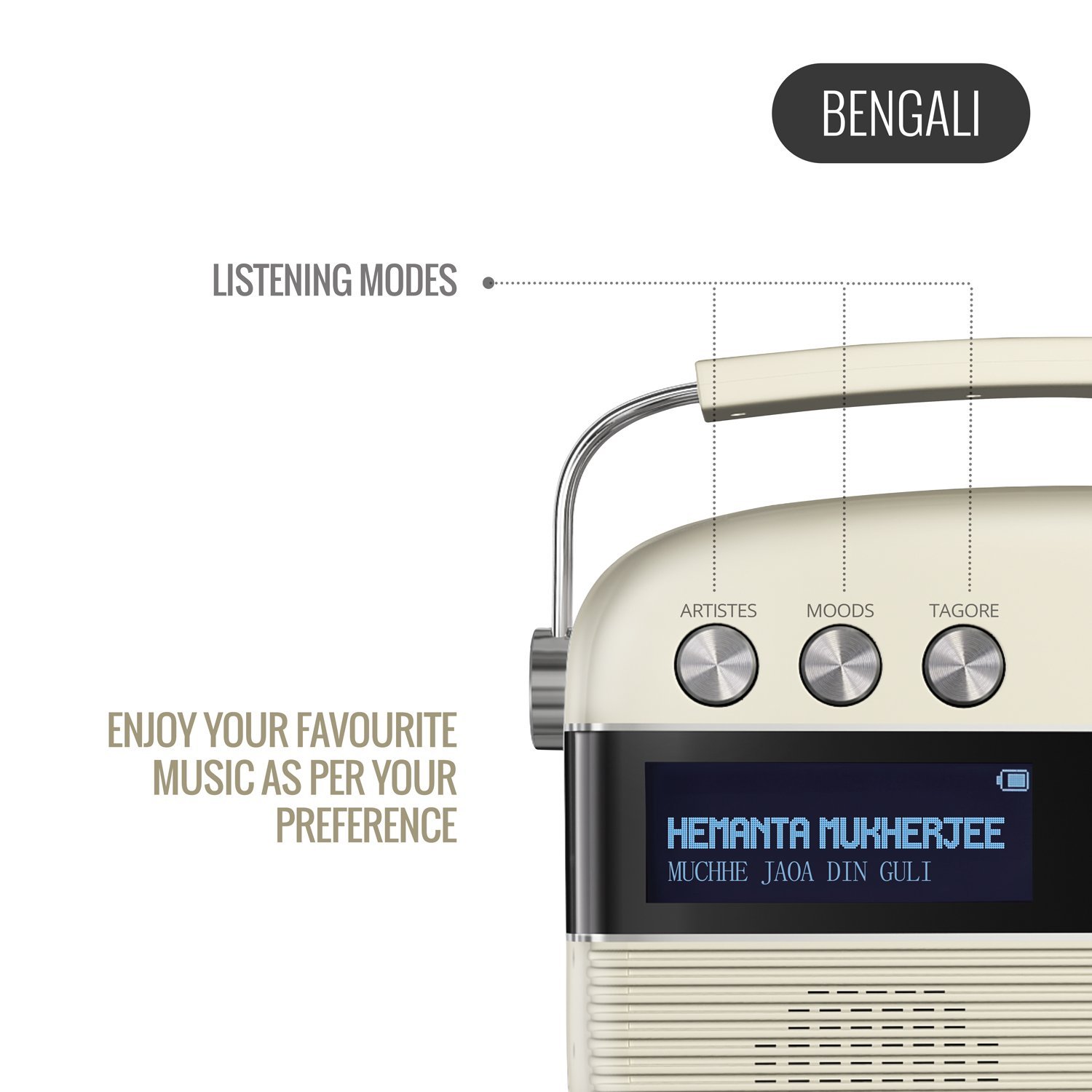 Saregama Carvaan Bengali – Portable Music Player with 5000 Preloaded Songs, FM/BT/AUX (Porcelain White)