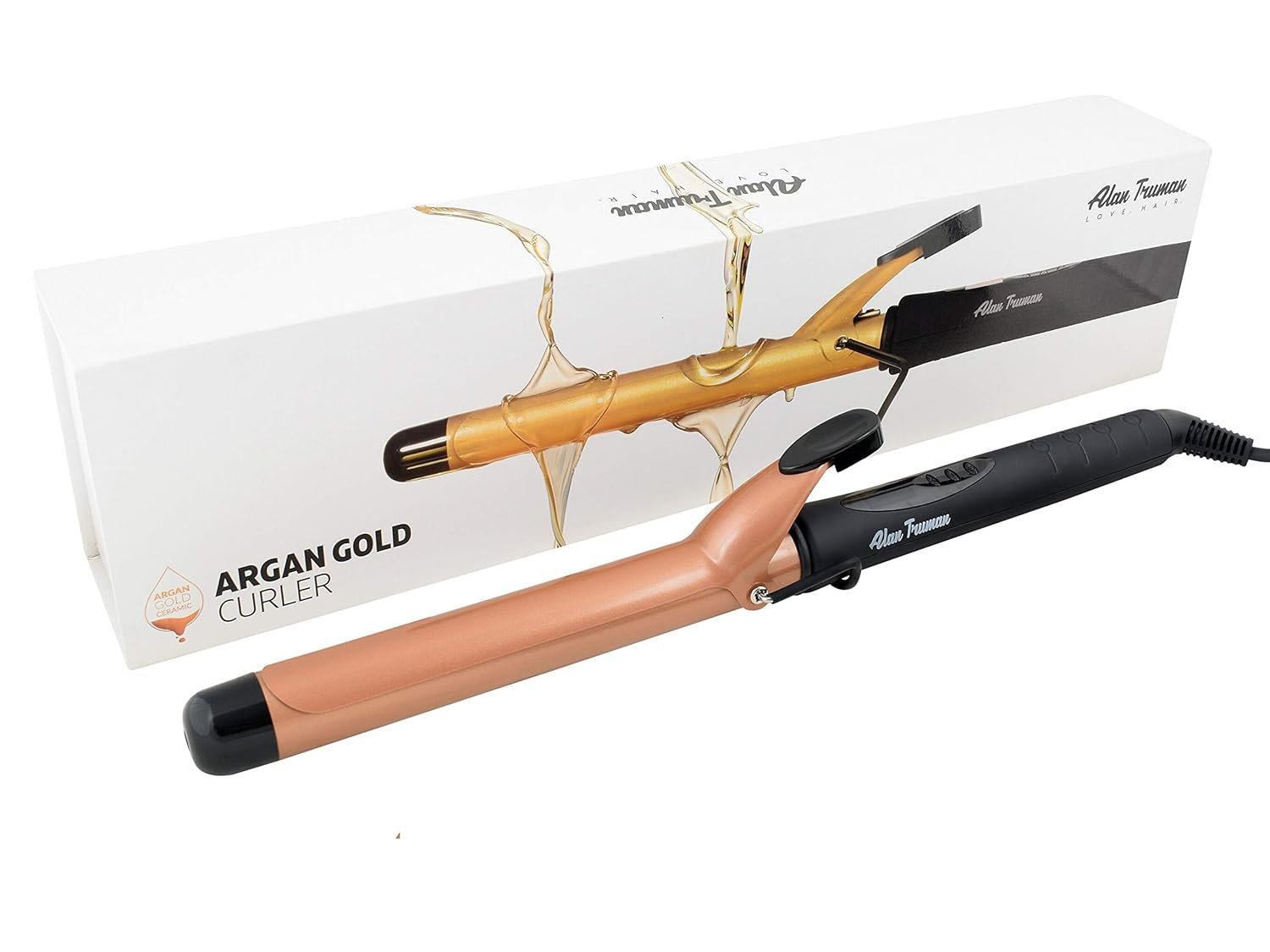 Alan Truman AT Curler 22mm Argan Oil Infused Gold Ceramic Curler – 22mm (Black/Gold)