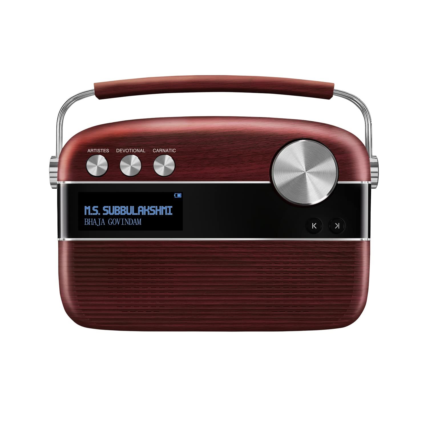 Saregama Carvaan Tamil – Portable Music Player with 5000 Preloaded Songs, FM/BT/AUX (Cherrywood Red)