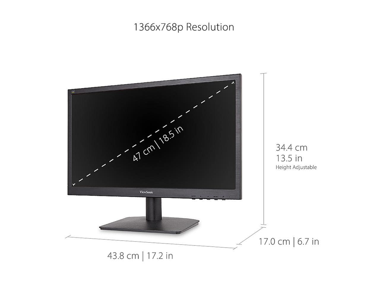 ViewSonic 19 Inch 60Hz Widescreen Monitor with Low Energy Consumption, Flicker-Free.