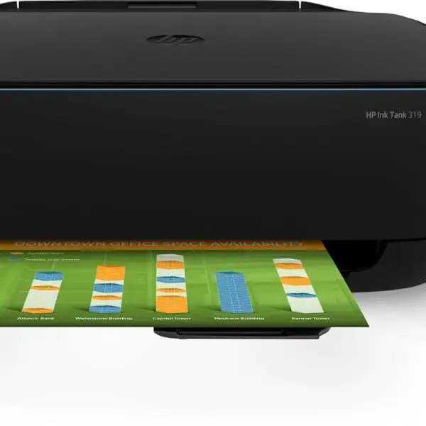 HP Ink Tank 319 Printer, All-in-One, Print, Copy, Scan, Hi-Speed USB 2.0, Up to 8/5 ppm (black/color), 60-sheet input tray, 25-sheet output tray, 1000-page duty cycle, Color, Z6Z13A