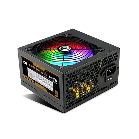 Circle CG RAW Power 650 WATTS Gaming Power Supply/PSU - Non-Modular | 80 Plus Bronze Certified | 120mm RGB Fan | with Active PFC, Flat Black Cables | 650 Watt -Black