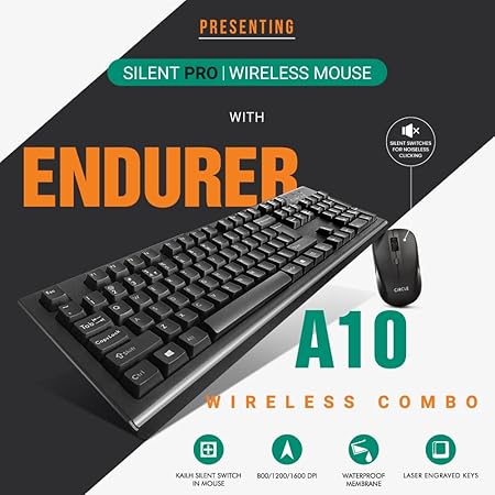 Circle Endurer A10 wireless Combo Keyboard-Black and Silent Pro Mouse with DPI 800/1200/1600 with Unique slim Design, Spill resistance, Ultra low battery power consumption,KAILH silent switch in Mouse - Image 4